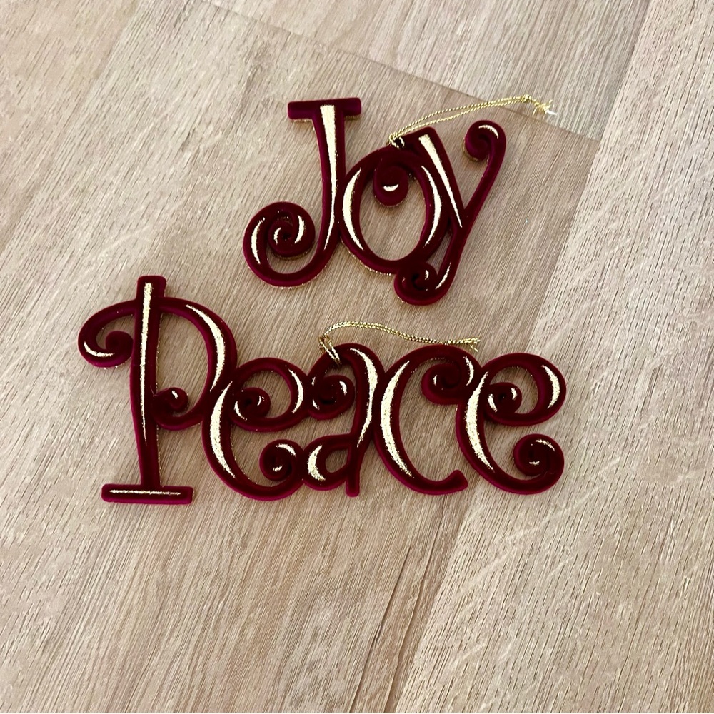 Christmas Ornaments Wall Hanging Red Velvet & Gold Glitter - Joy & Peace 2 PCs‎